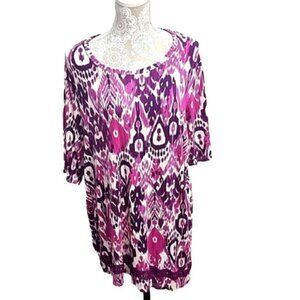 Chico's purple; Pink & white asymmetrical hem Stretchy short sleeve top, 2XL